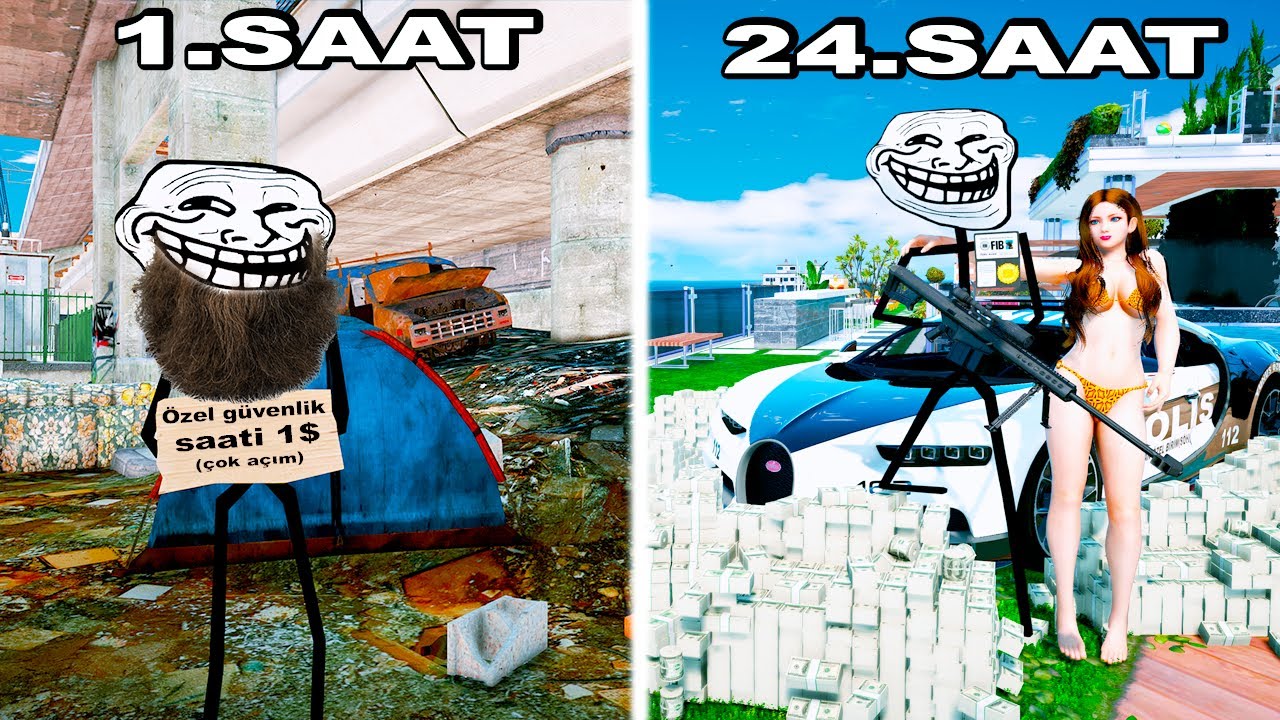 FAKİR TROLLFACE VS 24 SAAT BOYUNCA YAKIN KORUMA OLMAK! - GTA 5