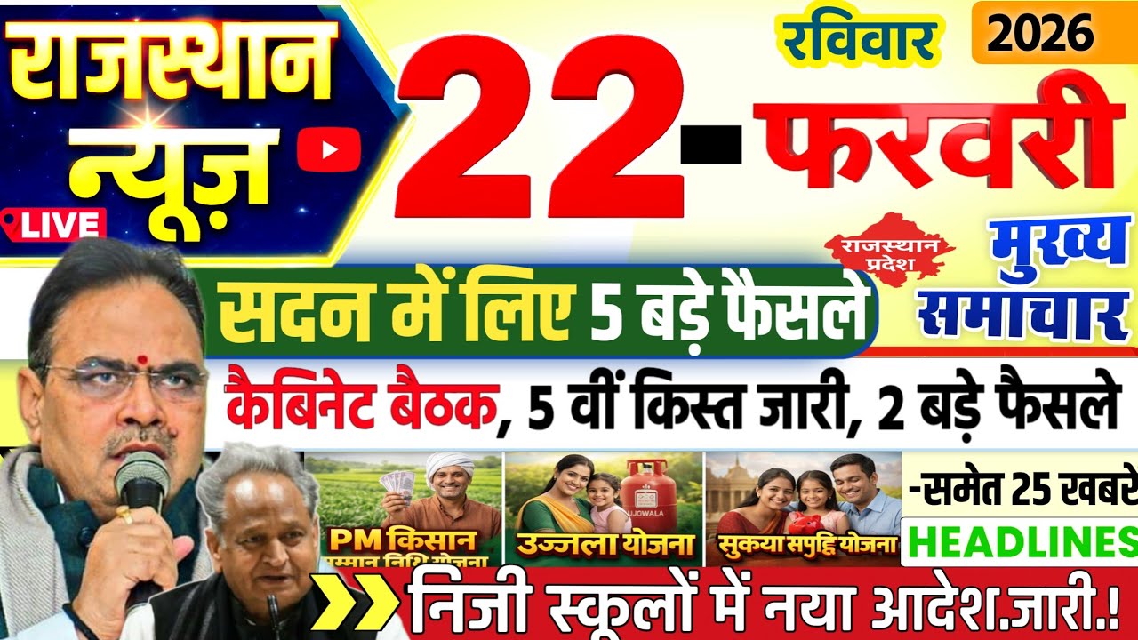 Rajasthan Today News | राजस्थान आज के मुख्य समाचार | 22 फरवरी 2026 | Rajsthan News
