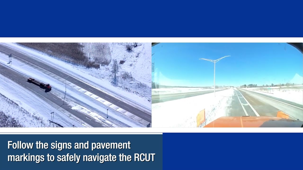 Large truck safely navigates a Restricted Crossing U-Turn (RCUT) intersection