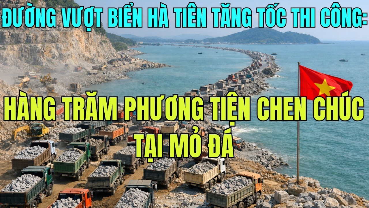 Đường Vượt Biển Hà Tiên Tăng Tốc Thi Công: Hàng Trăm Phương Tiện Chen Chúc Tại Mỏ Đá