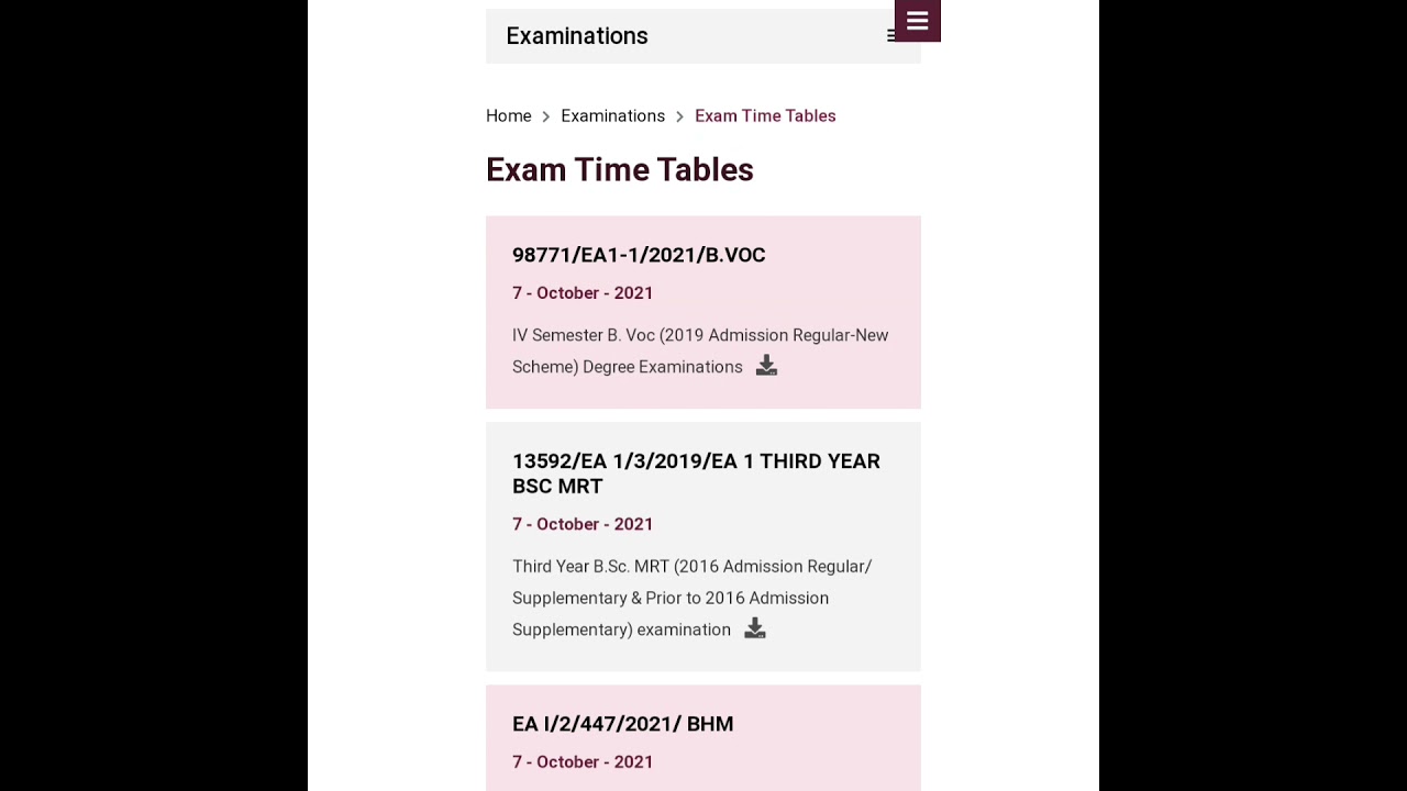 MG University. Today's notification. 4th sem timetable for bvoc