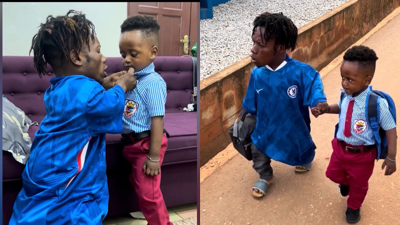 Ух ты, самый низкорослый отец в мире отводит своего сына в школу в первый же учебный день! 😂😂😂