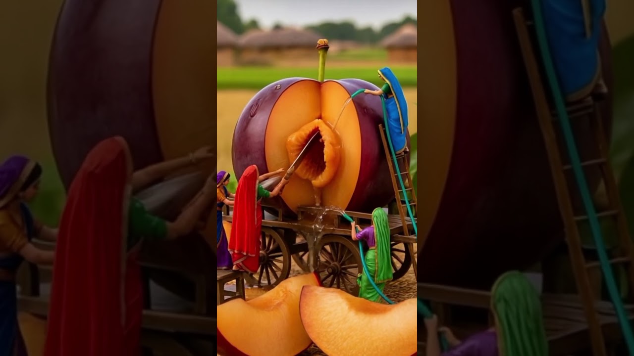 Miniature Plum Juice | Tiny Punjabi Women Make Giant Fruit Shake | Hyper-Realistic Art