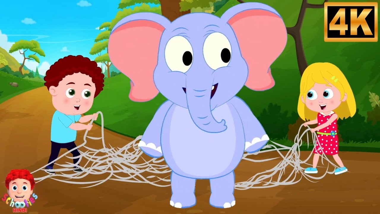 Ek Mota Hathi In Blue Color, एक मोटा हाथी, Bandar Mama + More Popular Animal Rhyme For Kids