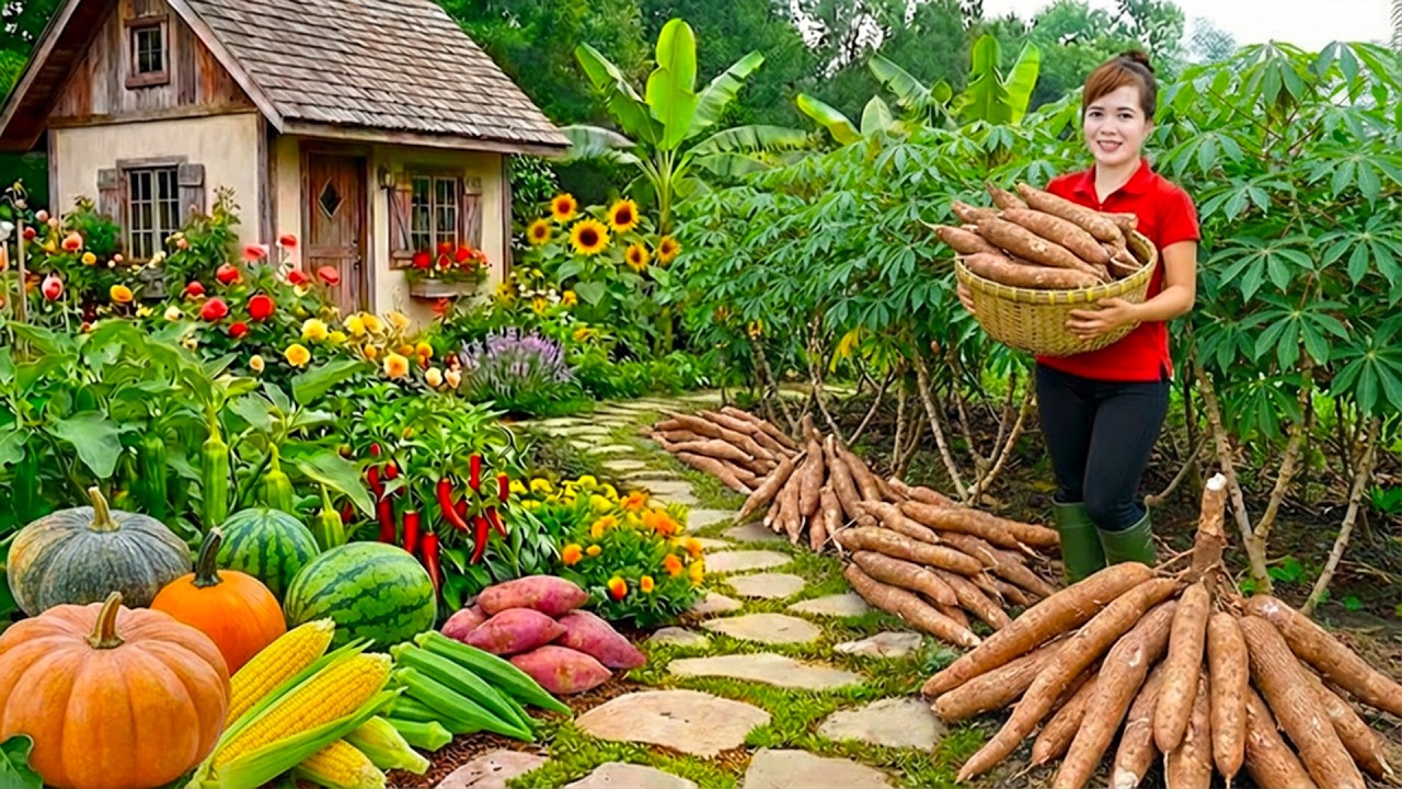 Harvesting Fresh Cassava Goes To Market Sell - Traditional Snacks Made from Cassava and Coconut