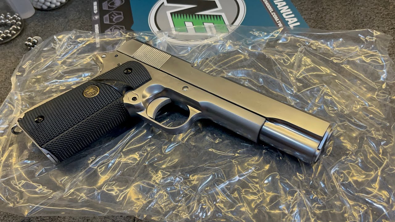 WE Airsoft 1911 MEU Silver Semi Automatic quick review and testing
