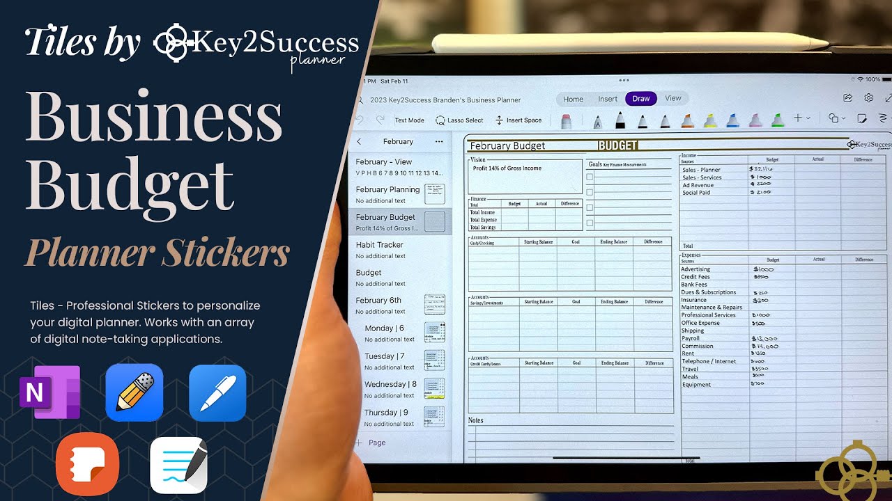 Плитка для делового бюджета | Наклейки OneNote GoodNotes PDF для цифрового планировщика