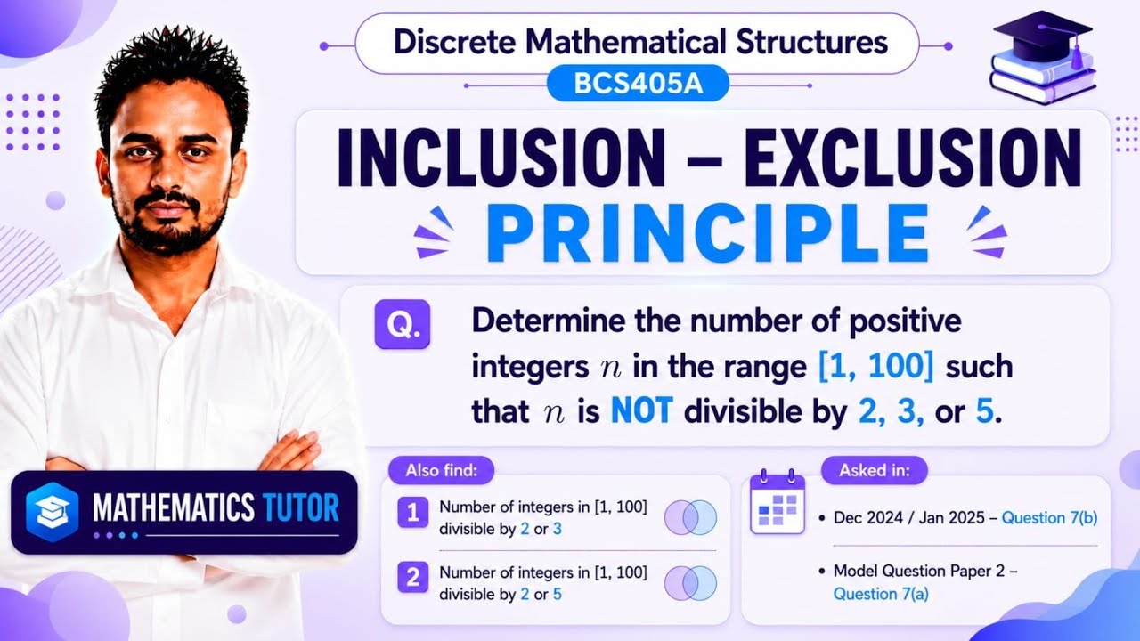 VTU BCS405A | Find Numbers Not Divisible by 2, 3, or 5 | Inclusion-Exclusion Principle |Q7(a)/(b)