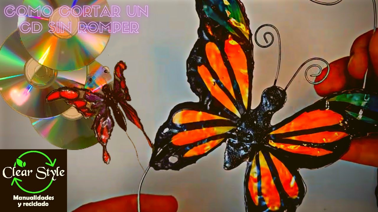 COMO CORTAR UN CD SIN ROMPER, MOVIL DE MARIPOSA EN CD Y DVD RECICLADOS