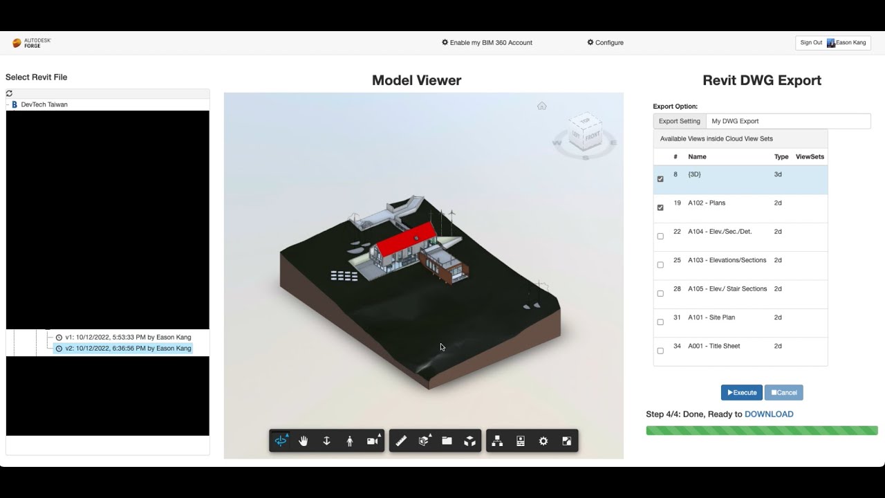 Demonstrates how to export 2D & 3D DWGs from RVT files using APS Design Automation API for Revit.