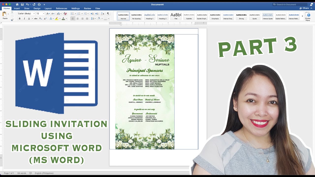SLIDING WEDDING INVITATION (PART 3) | How to make layout in Microsoft Word (MS Word) | Cassy Soriano