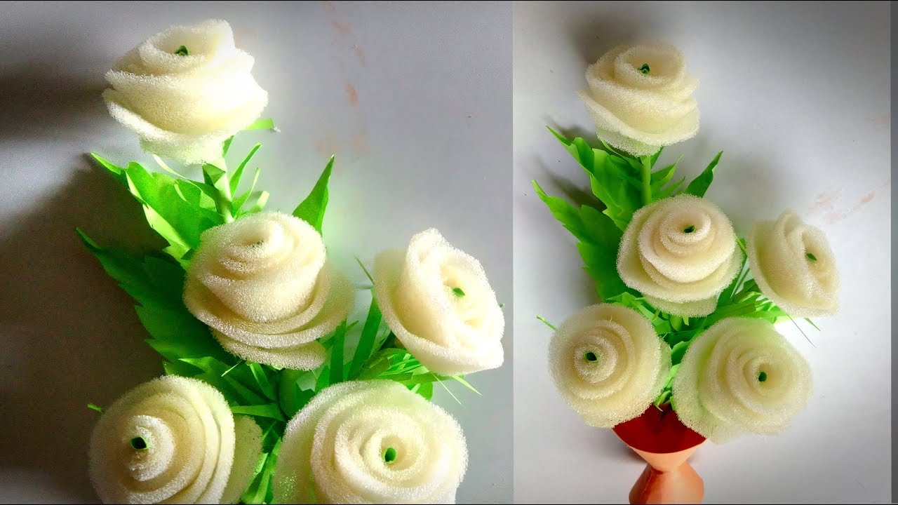 how to make flowers with sponge crafts | flowers with sponge craft | cute sponge flowers making