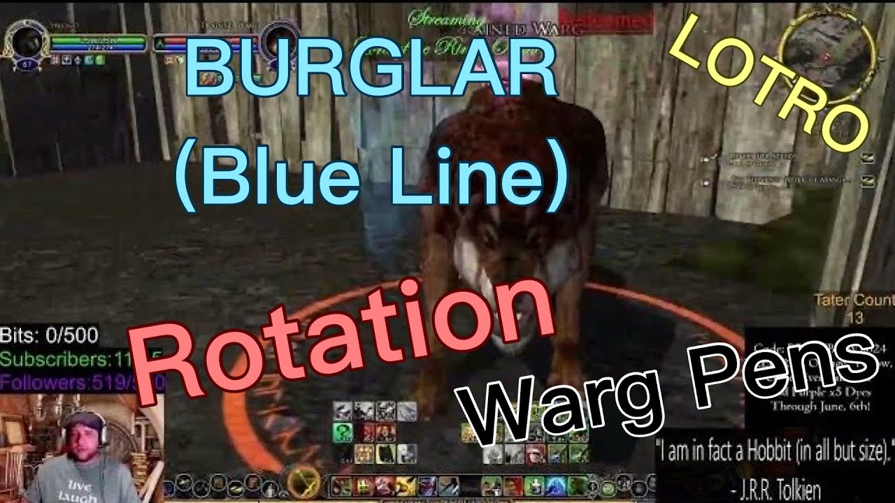 LOTRO: BURGLAR, (blue line) Dunland Wargs, Rotation and combat.