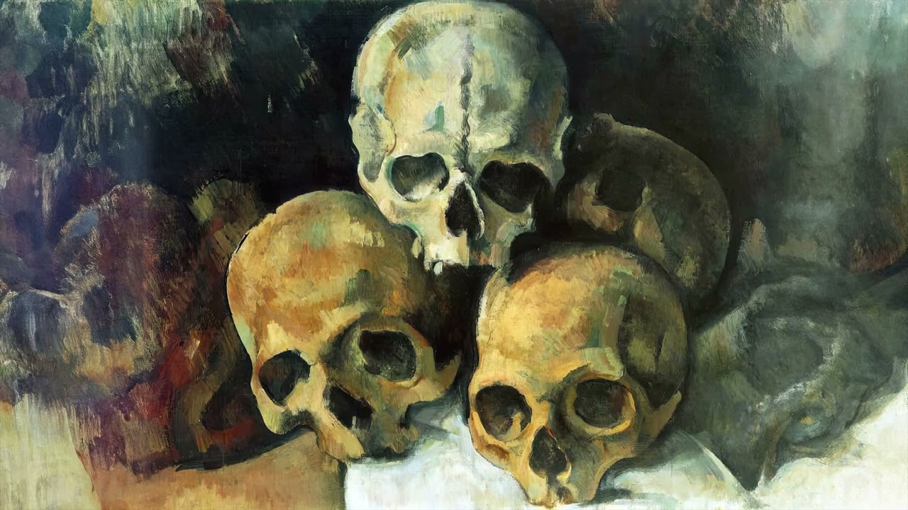 4K Vintage TV Art | Paul Cezanne Pyramid of Skulls | Spooky Painting