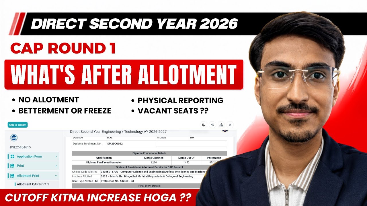 🔥 Direct 2nd Year CAP Round 1 Allotment OUT | What's Next? Freeze, Betterment, Reporting
