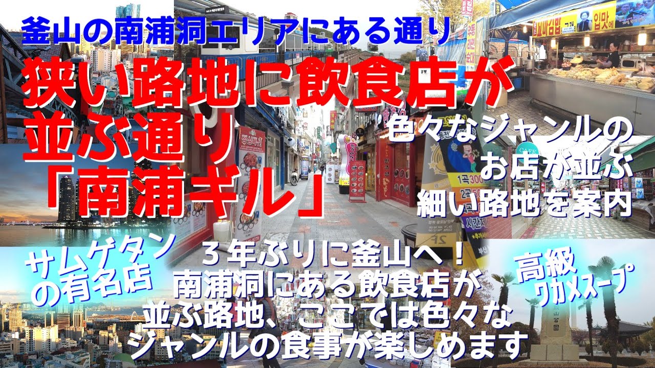 南浦洞の飲食店が並ぶ狭い路地「南浦ギル」を案内