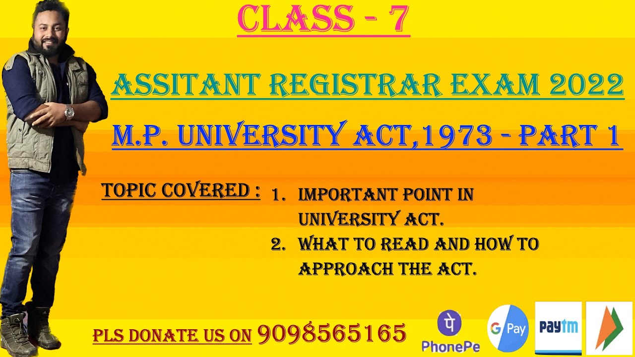 Ass. Registrar 2022 | Class 7 | MP University Act 1973 | Part 1 |