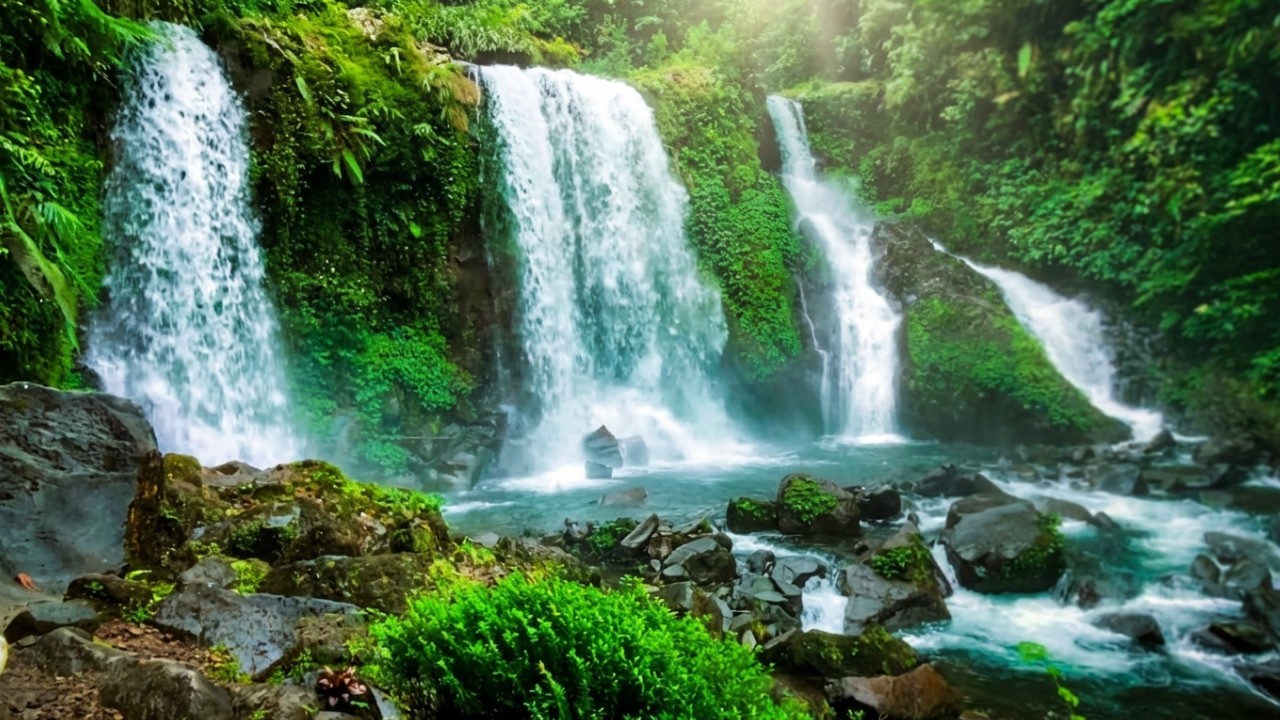 Gentle Night Waterfall Sounds Under Galaxy Sky to Slow Racing Thoughts 🌠🧠