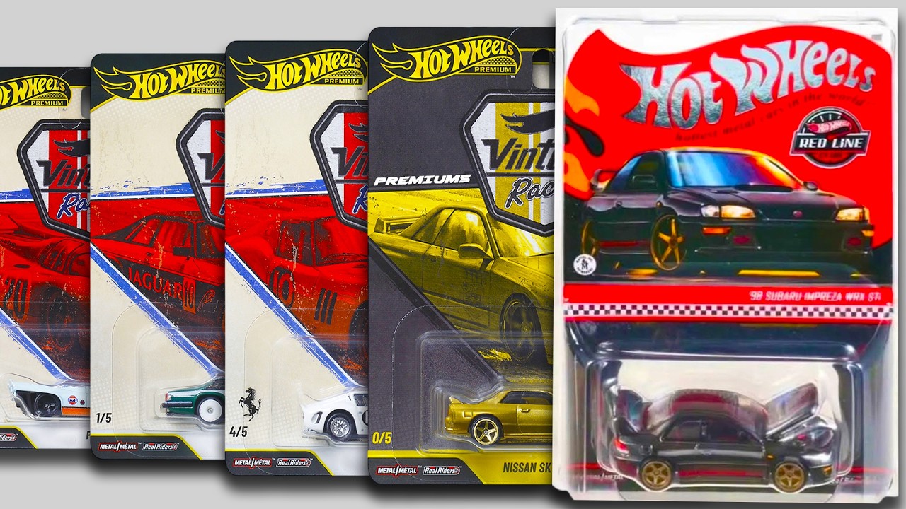 Showcase - Hot Wheels Vintage Racing Set, Ferrari 250GTO, RLC Pagani Huayra R, Subaru Impreza WRX.