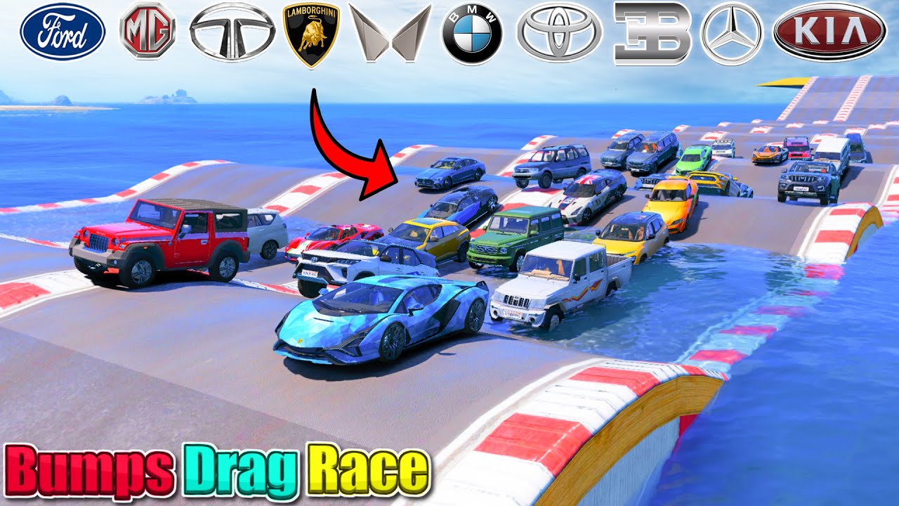 GTA 5 | Indian Cars And Super Sports Cars Water Speed Bumps Off-Road Drag Race