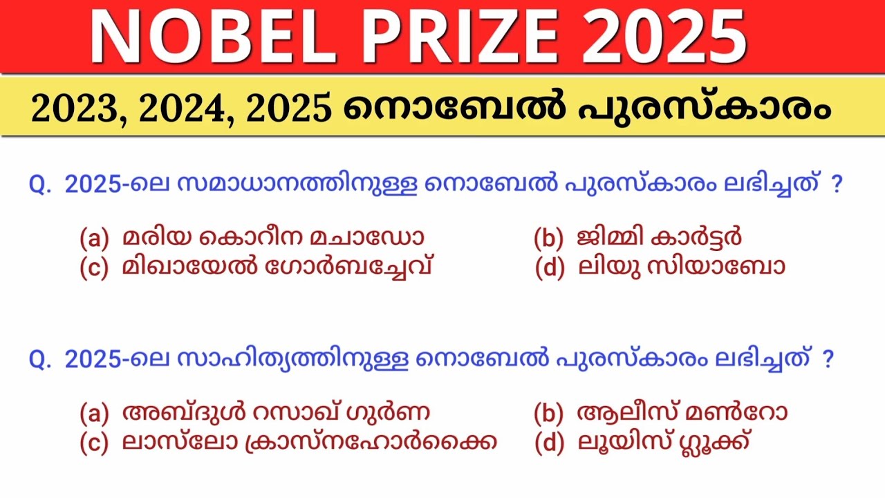 2025 നൊബേൽ പുരസ്കാരം | 2025 Nobel Prize Winners Malayalam | Current Affairs 2025 Malayalam | Psc 