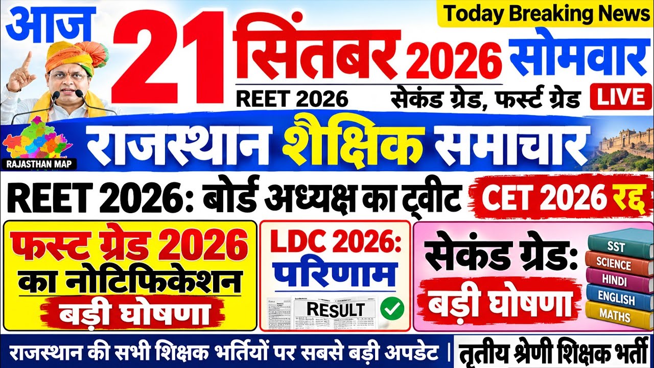 शैक्षिक समाचार राजस्थान Rajasthan Shaikshik Samachar 21 September 2026 | RPSC REET RSSB 