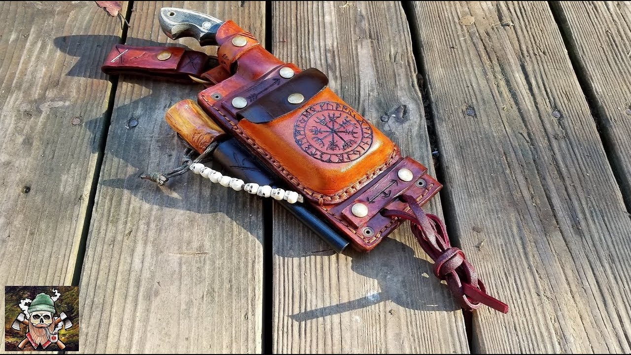 Making a Leather Scout Carry Sheath for a Hunter Tracker Knife , Altoids Tin and Ferro Rod