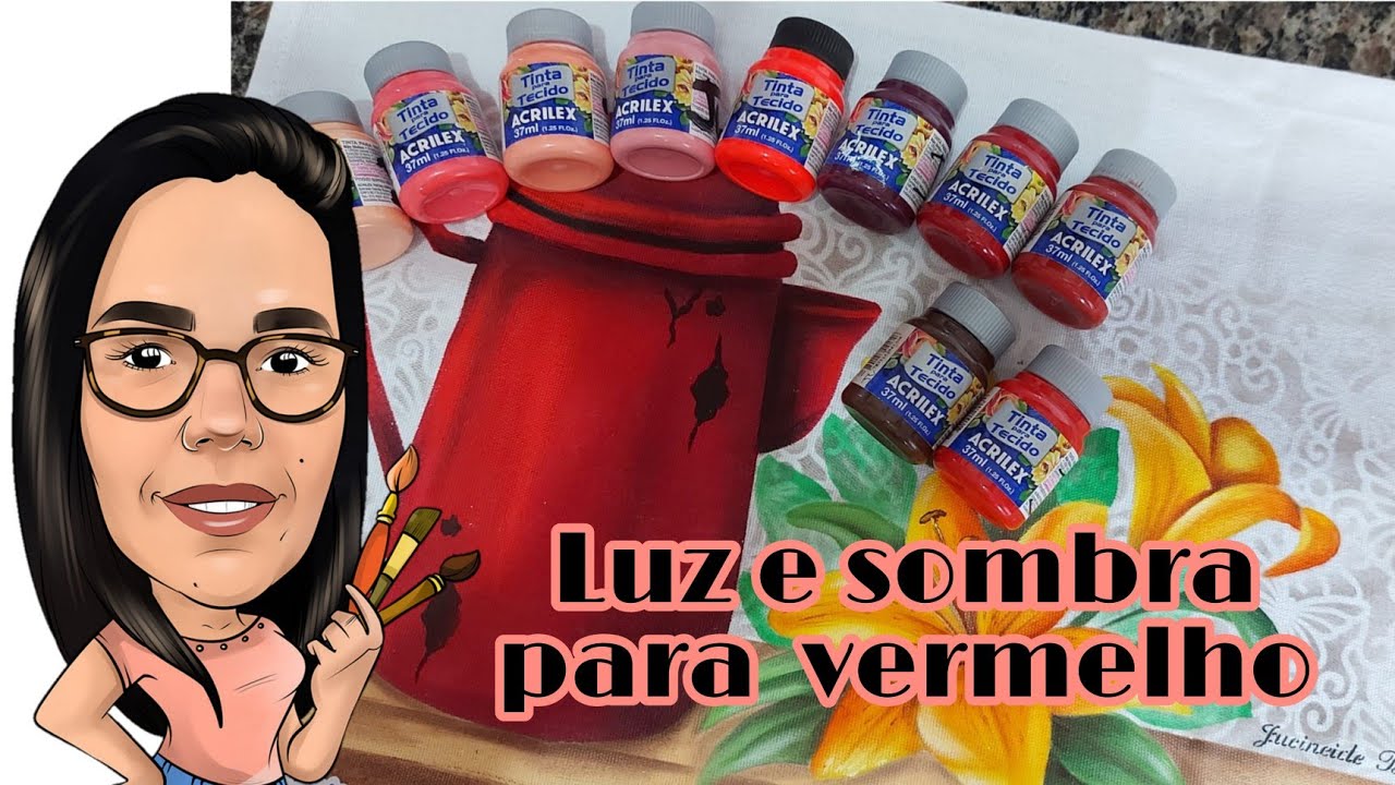 Combinação para a cor vermelha - sombra e luz para o tom vermelho - acrilex  - pintura em tecido