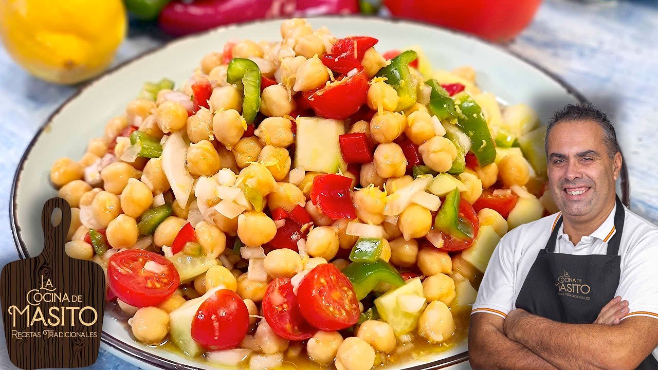 Ensalada de garbanzos y salsa vinagreta. La receta mas fresquita del verano