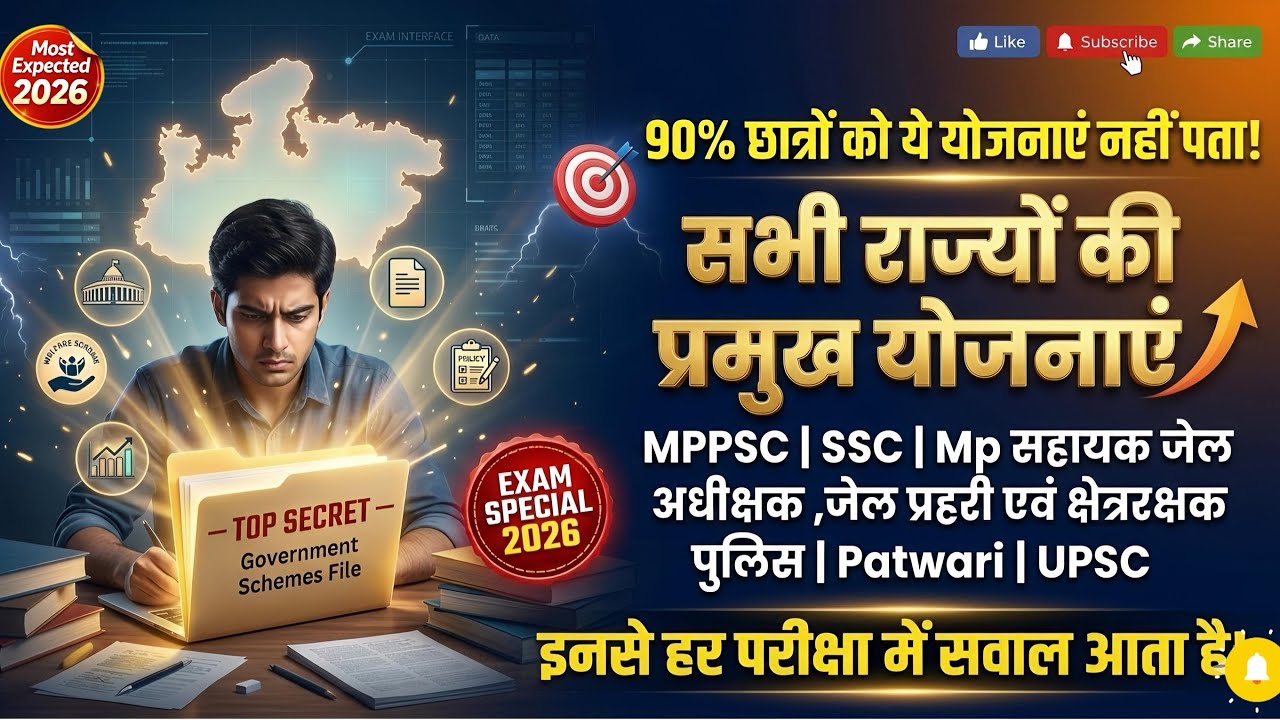 सभी राज्यों की प्रमुख योजनाएं 2025-26 | MPPSC | SSC | UPSC | ALL EXAM | 100% Exam Important 