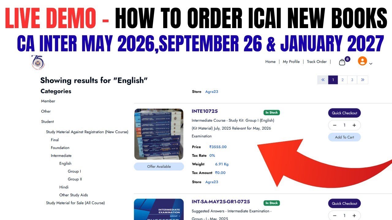 live Demo :- How to Order CA Intermediate May 2026,September 2026 & January 2027 ICAI books 