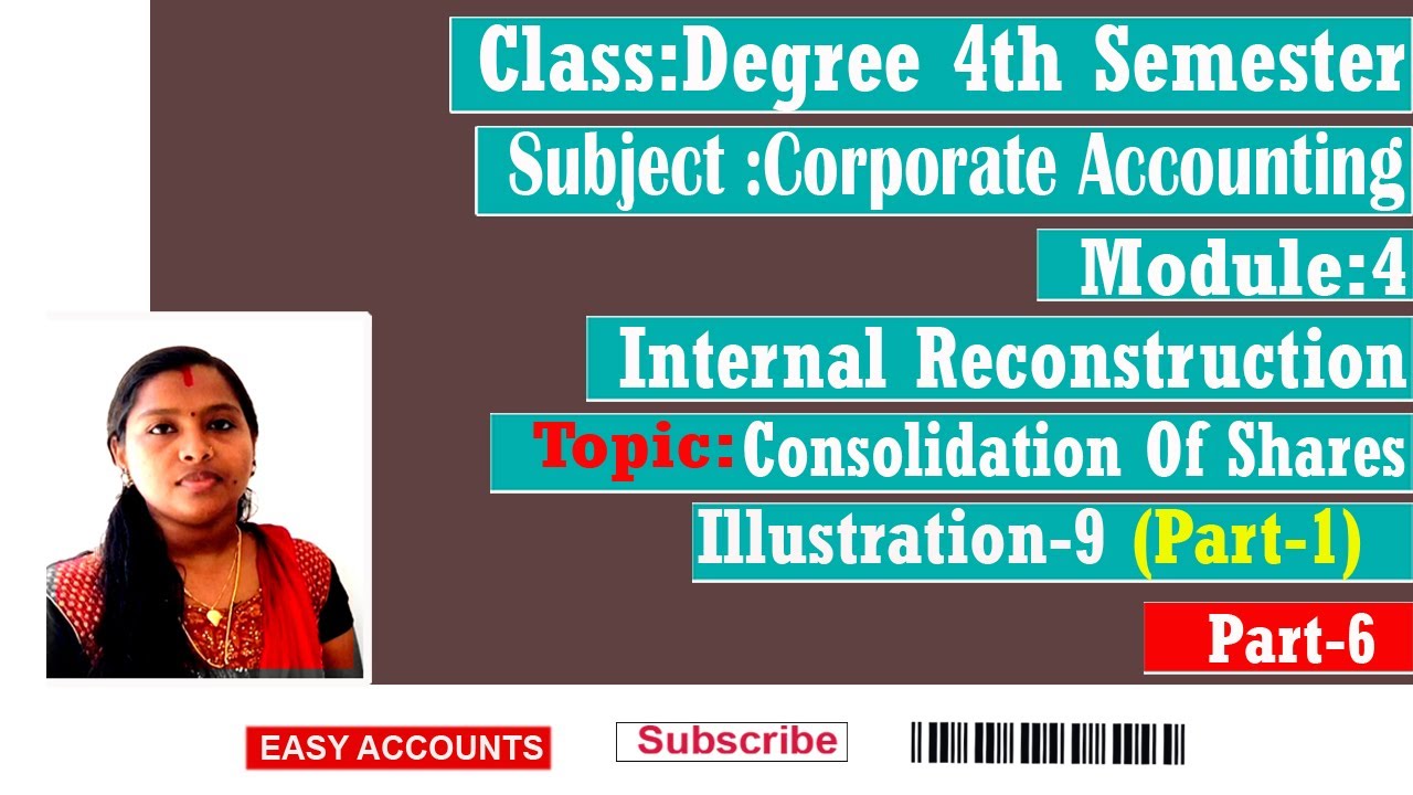 Degree 4th Sem|Module:4 | Internal Reconstruction |Consolidation of Shares | Illustration -9| Part-6