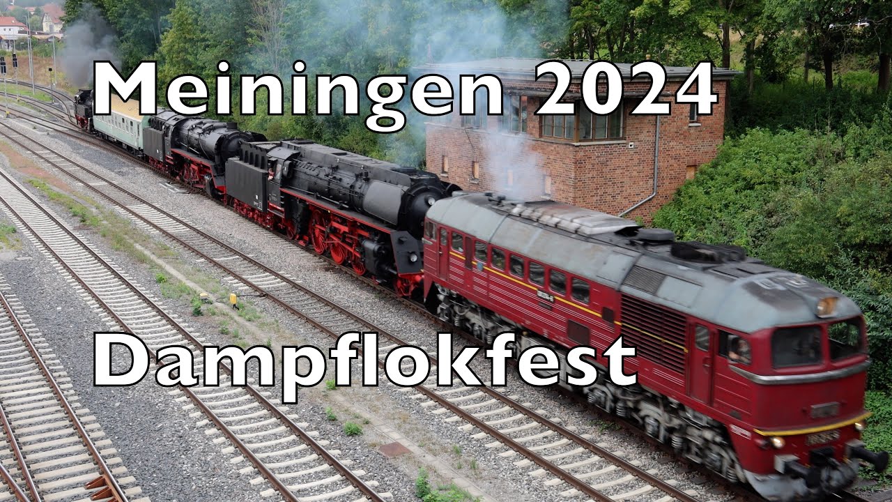 Meiningen Dampflokfest 2024, Ausfahrt der Lokomotiven nach Arnstadt in einer schönen bunten Kette