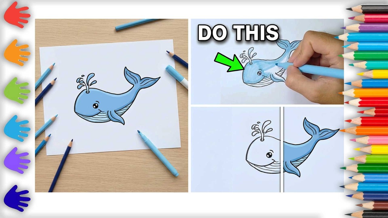 How to Draw a Blue Whale Cute Coloring Easy #drawsimple