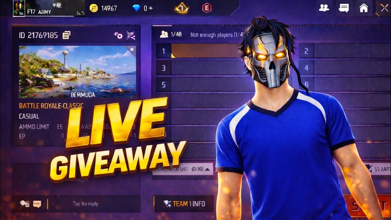FREE FIRE LIVE CUSTOM ROOM + 1v4 Clutch HeadshotGIVEAWAYOnly | JOIN FAST!