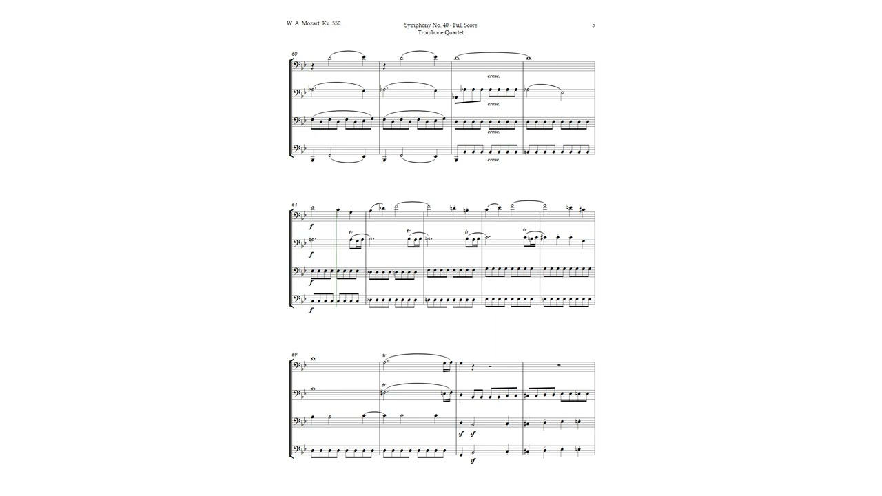 Symphony No. 40 by Mozart for Trombone Quartet | SHEET MUSIC