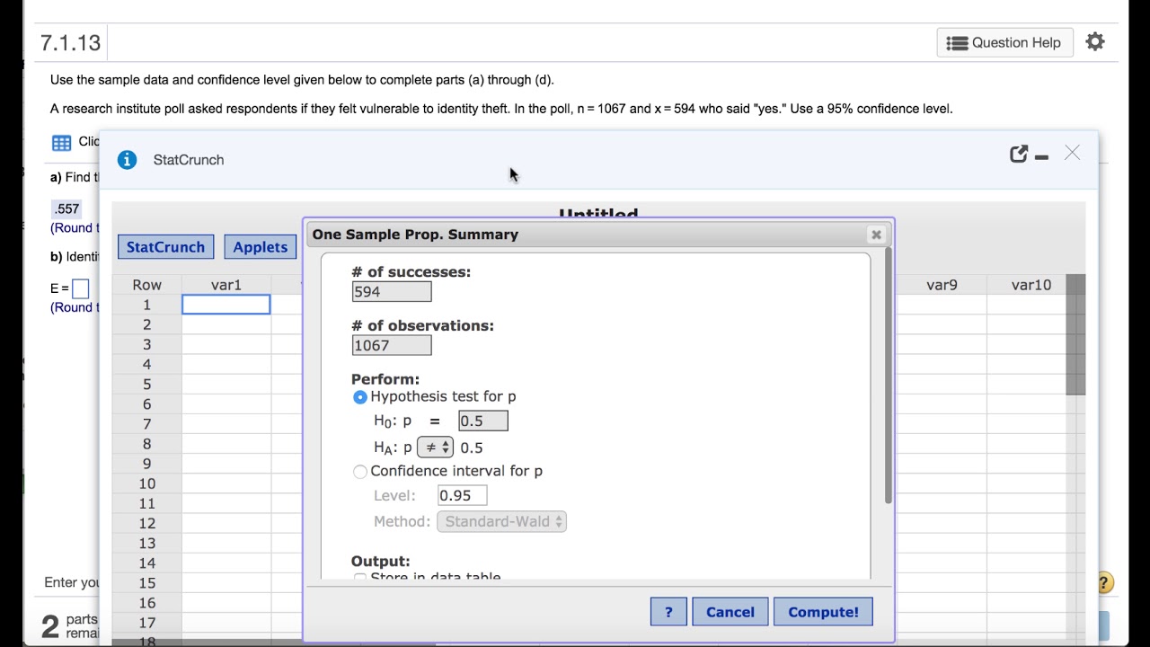 Chapter 7 proportion interval Statcrunch