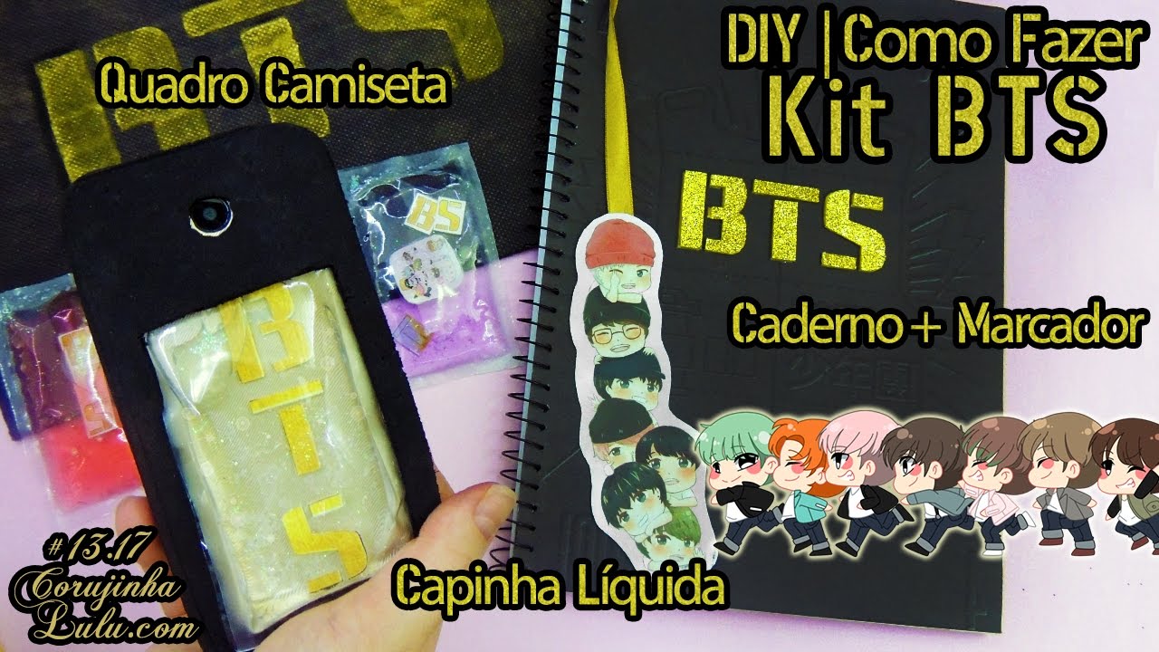 DIY BTS:  Como Fazer KIT com Caderno + Capinha de Celular Líquida + Camiseta  + Quadro