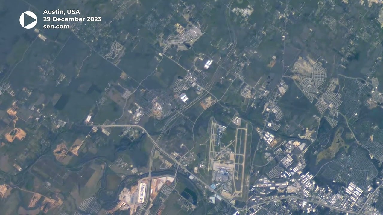 Austin, Texas from space with the Tesla Gigafactory visible | Earth from Space | Sen Satellite Video