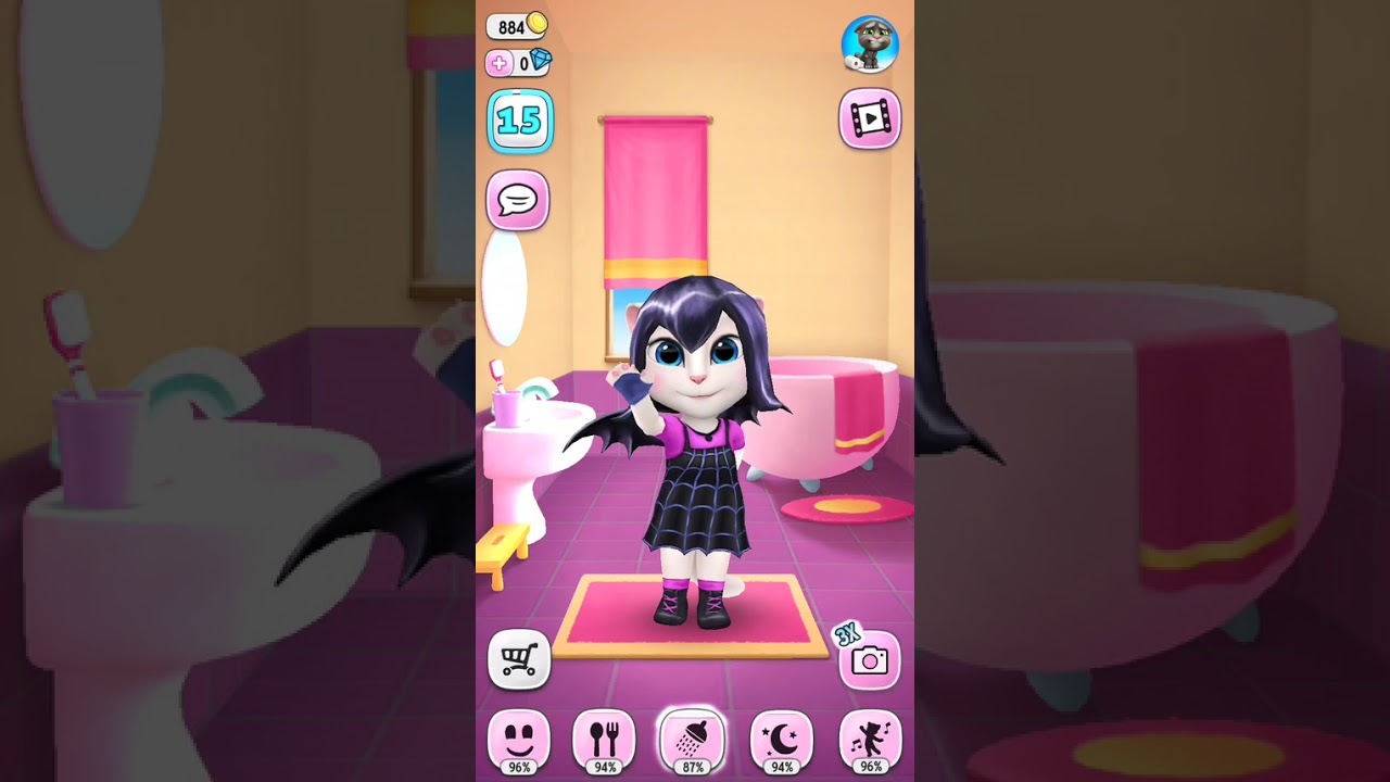 My talking Angela level 16 unlocked Red Side Swept Hair español latino