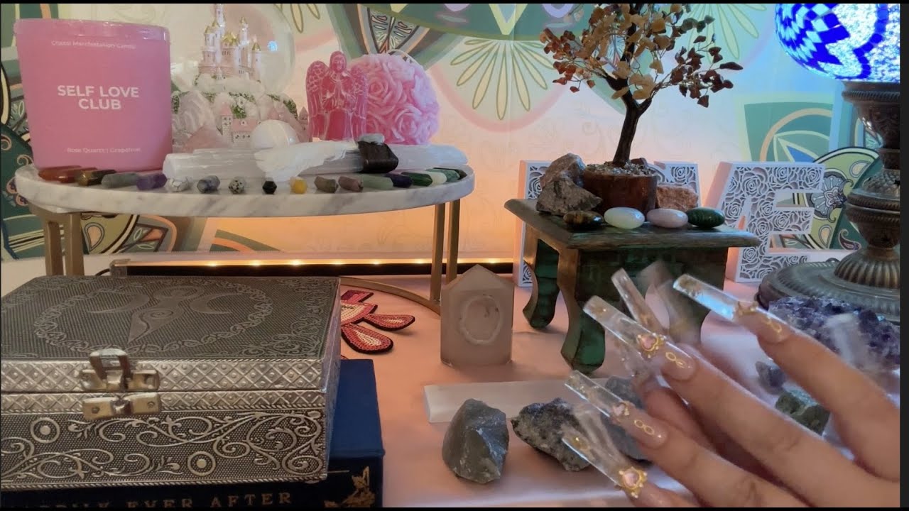 ASMR My Meditation Room (lofi, nail tapping, crystal collection, chakra healing)
