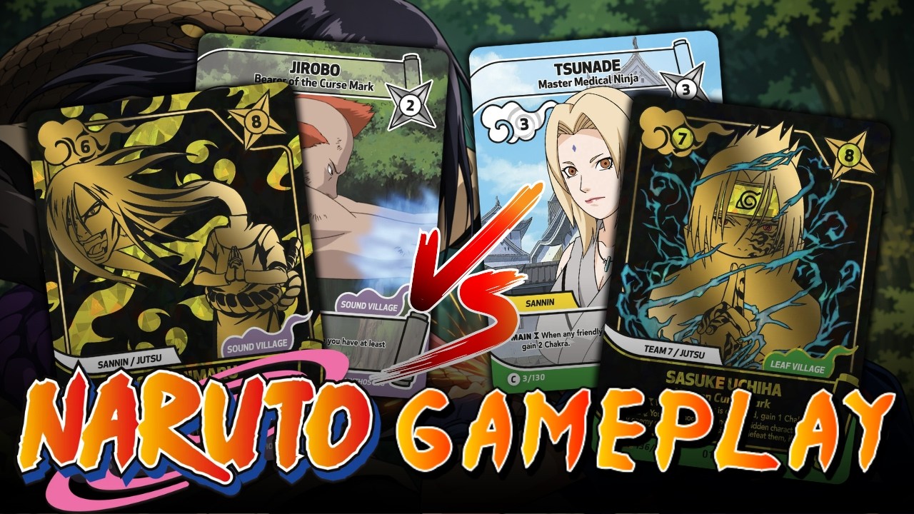 Orochimaru Power Up vs. Sasuke & Tsunade Combo | Naruto Mythos TCG Gameplay