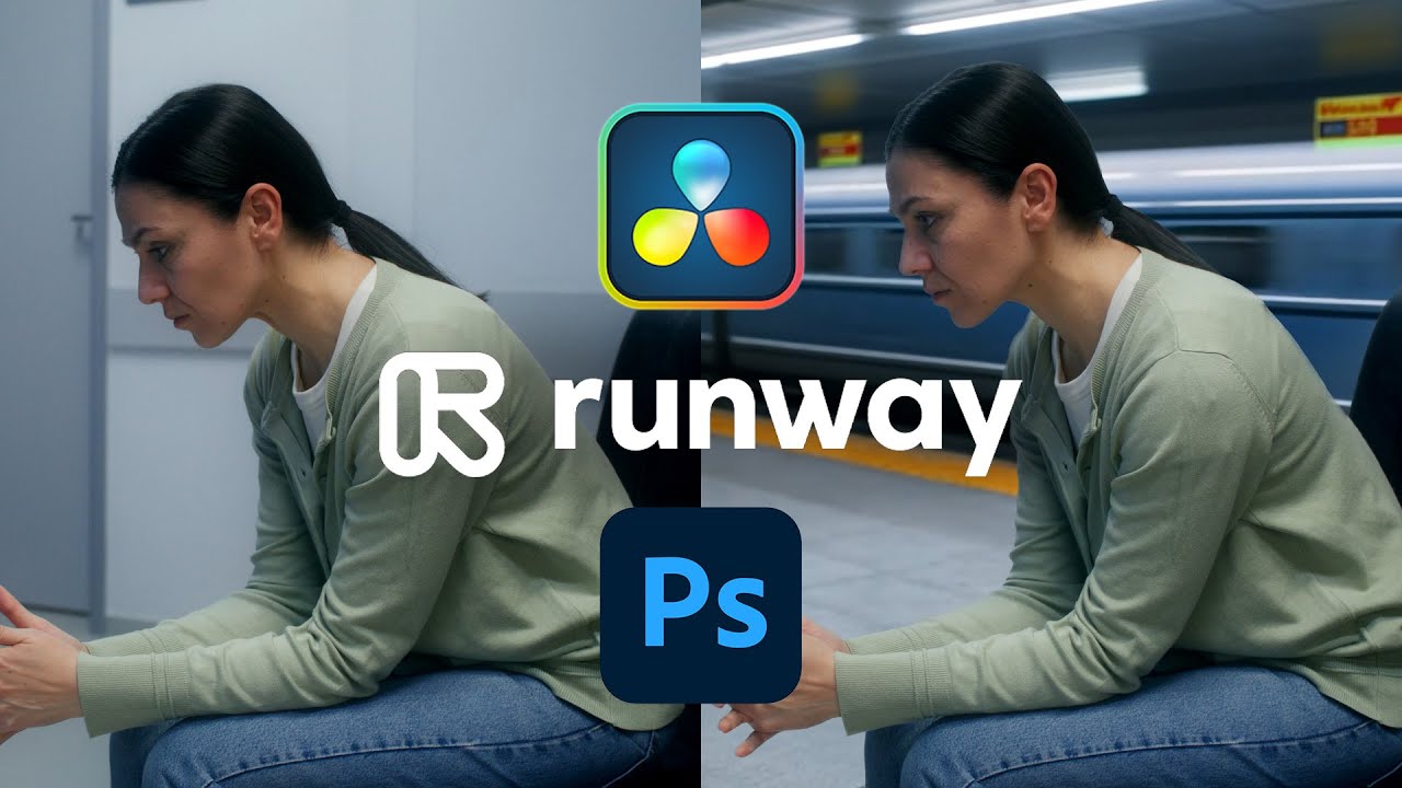 Плавная замена фона с помощью ИИ с использованием Runway, DaVinci Resolve и Photoshop, видео с дв...
