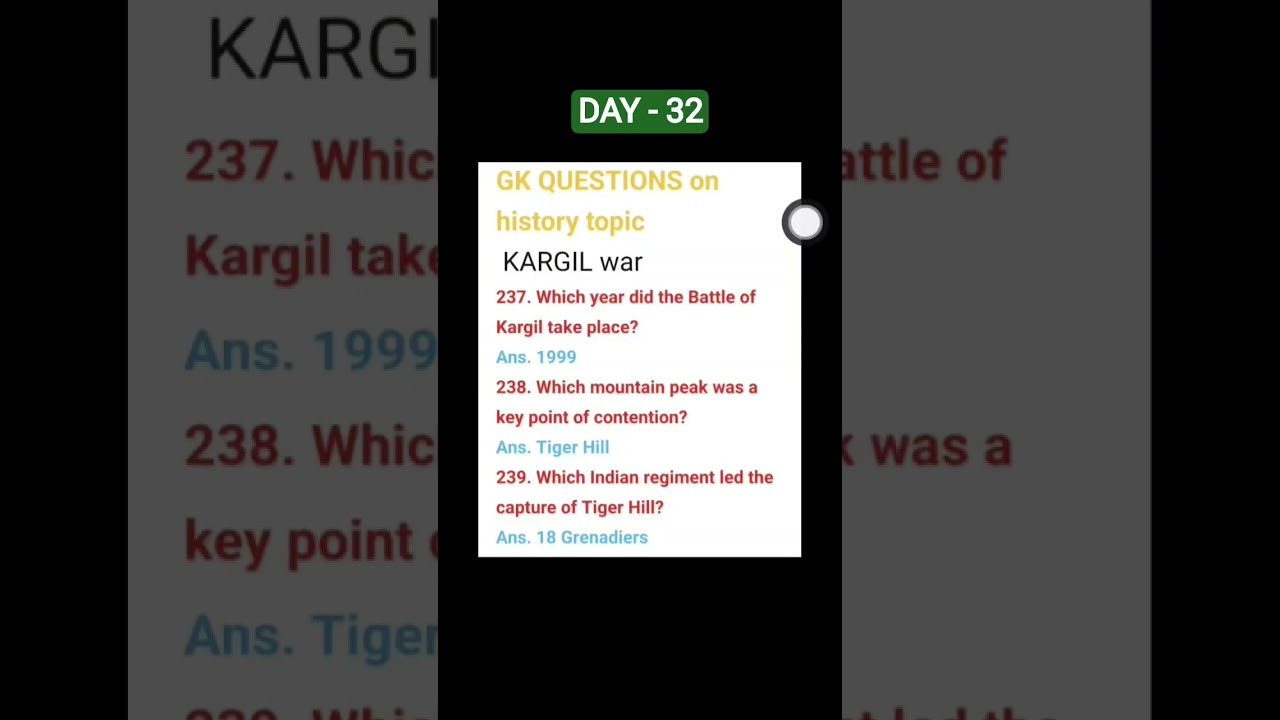 DAY - 32 Gk questions on kargil  war/ history topic