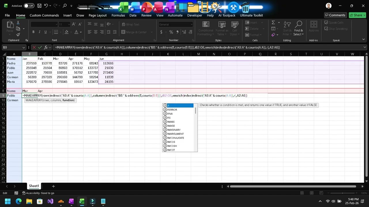 Effectuer une recherche dynamique à deux axes dans Excel 365