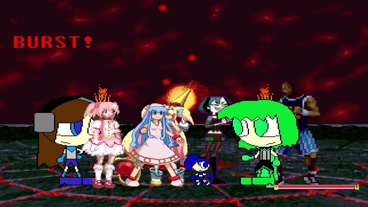 KOF MUGEN Tag Team Madoka Kaname Kadariro Ika Musume Platinum The Trinity vs Waki Shaq Shago Gwen