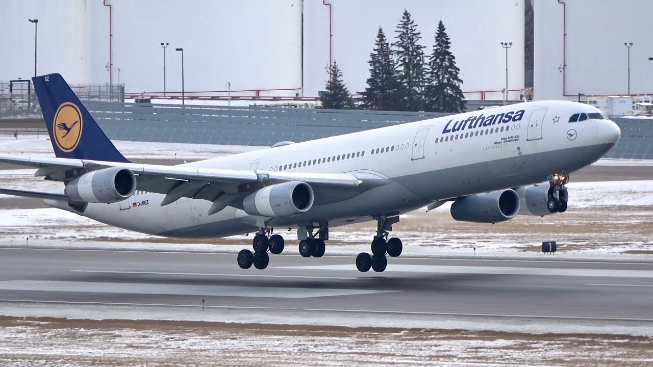 Lufthansa A340-300 D-AIGZ - Landing - De-icing - Takeoff | MSP