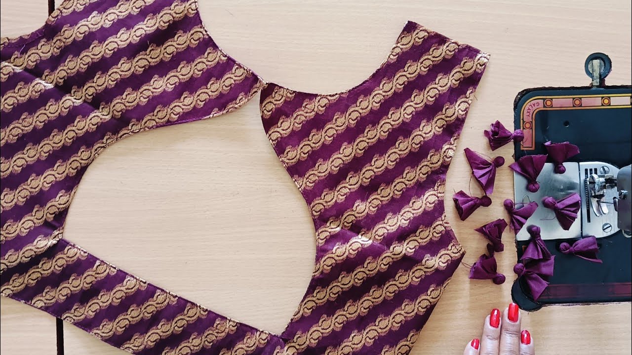 Boat neck blouse ki new design cutting and stitching ll Blouse Design potli button design boat neck 