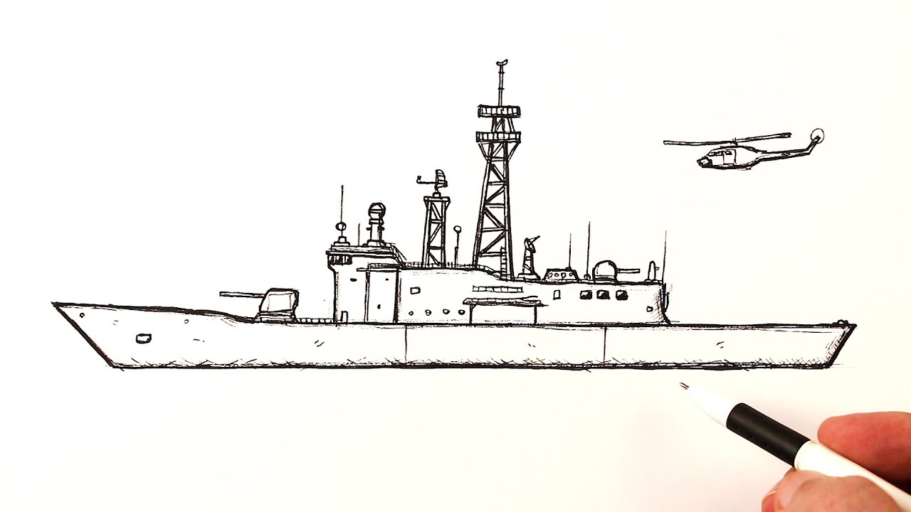 How to draw a Army Ship easy