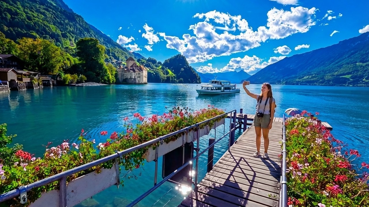 Iseltwald, Switzerland 🇨🇭 | Peaceful Lakeside Village Walk on Lake Brienz [4K Nature Sounds]